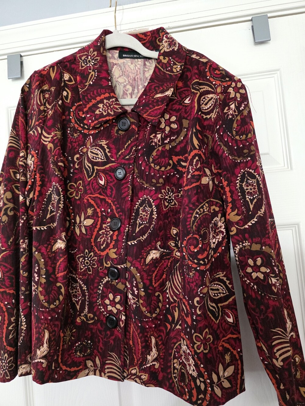 Briggs New York Womens Button Front Shirt 2XL Burgandy Floral Blouse SHACKET